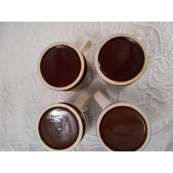 Vintage footed mugs set of 4 retro speckled MCM Eastern style motif Boho READ - Picture 4 of 12